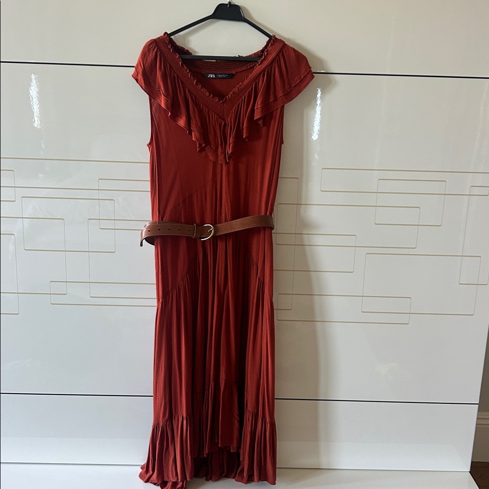 Zara Terracotta Dress with Scalloped Edges